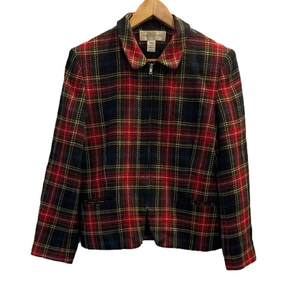 Jones New York wool holiday Christmas zip-front tartan plaid jacket. EUC. 14.